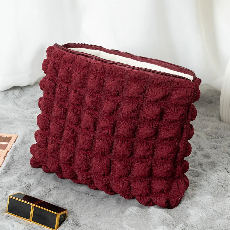 Travel Organizer Portable Zipper Soft Makeup Pouch for Lady Girls Popular Boho Reusable Bubble Cloth Capacity Cosmetic Bag