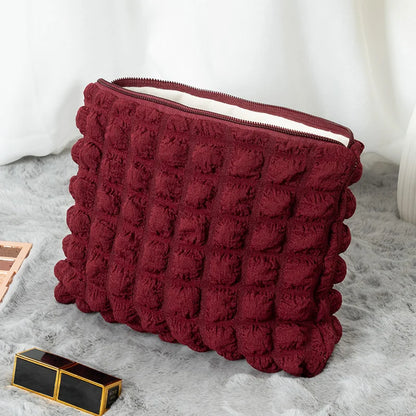 Travel Organizer Portable Zipper Soft Makeup Pouch for Lady Girls Popular Boho Reusable Bubble Cloth Capacity Cosmetic Bag