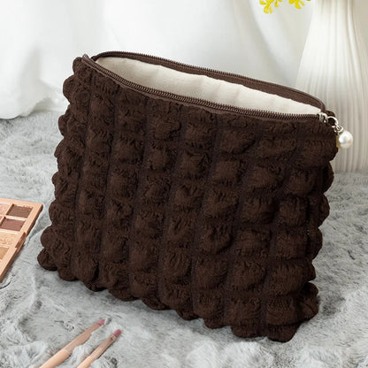 Travel Organizer Portable Zipper Soft Makeup Pouch for Lady Girls Popular Boho Reusable Bubble Cloth Capacity Cosmetic Bag