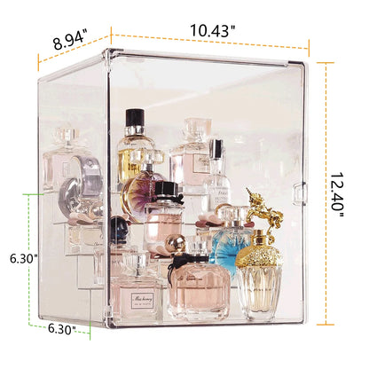 Clear Acrylic Display Case, 5 Tier Perfume Stand Makeup Organizer Storage Stand Riser Luxury Display Box Storage with Door Dustproof for Mini Figure, Collectible, Toys, Cosmetics