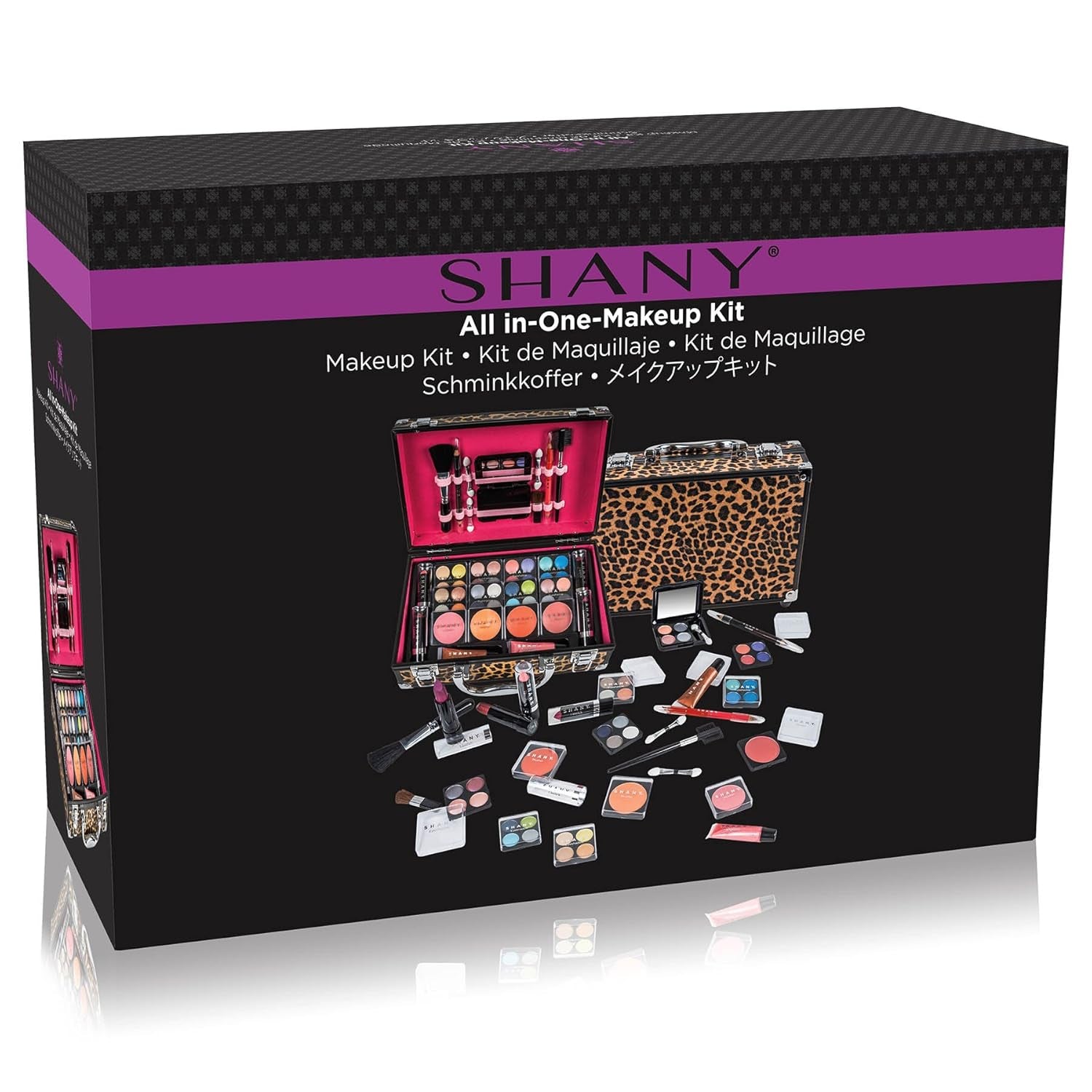 Carry All Make up Train Case with Pro Makeup Set, Beauty Brushes, Lipsticks, Eye Shadows, Blushes, Powders, and More - Reusable Cosmetics Storage Organizer - Premium Gift Packaging - Leopard