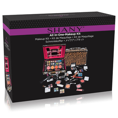 Carry All Make up Train Case with Pro Makeup Set, Beauty Brushes, Lipsticks, Eye Shadows, Blushes, Powders, and More - Reusable Cosmetics Storage Organizer - Premium Gift Packaging - Leopard
