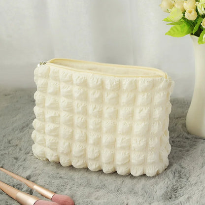 Travel Organizer Portable Zipper Soft Makeup Pouch for Lady Girls Popular Boho Reusable Bubble Cloth Capacity Cosmetic Bag