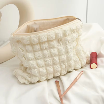 Travel Organizer Portable Zipper Soft Makeup Pouch for Lady Girls Popular Boho Reusable Bubble Cloth Capacity Cosmetic Bag