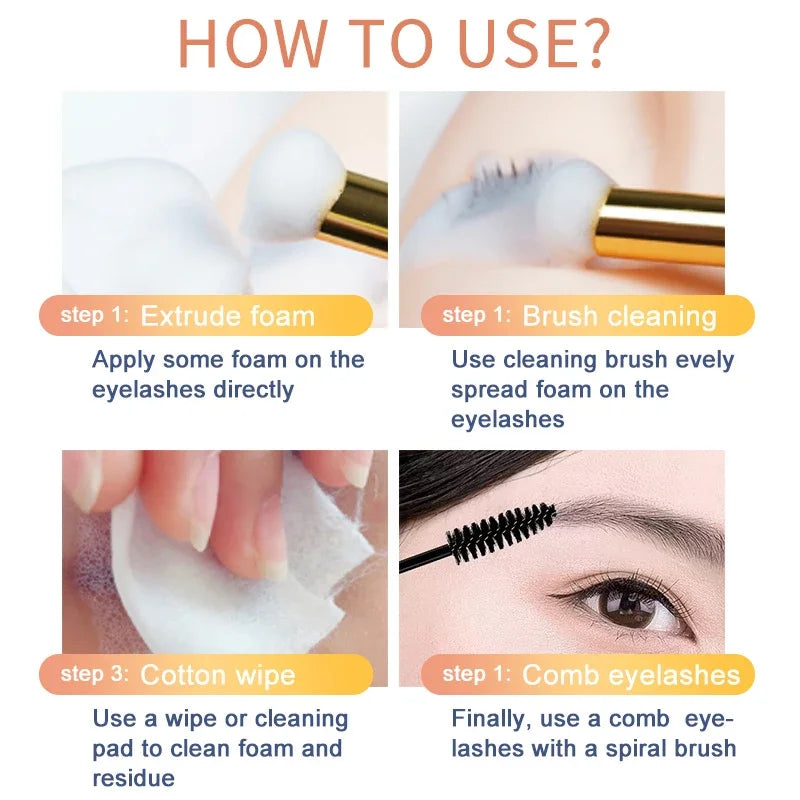 Wholesale 60ML Private Label Natural Oil Free Eyelash Foam Eyelash Extension Lash Bath Lash Foam Shampoo Cleanser