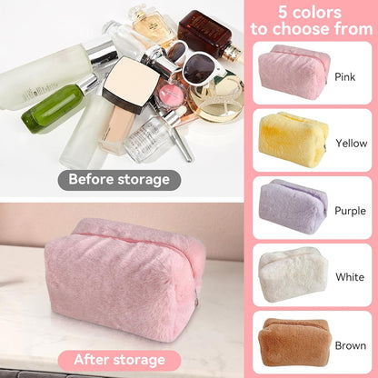 Fluffy Cosmetic Bag Plush Makeup Bag Cute Makeup Tool Storage Bag Makeup Pouch Portable Cosmetics Case for Girls Women(Pink)