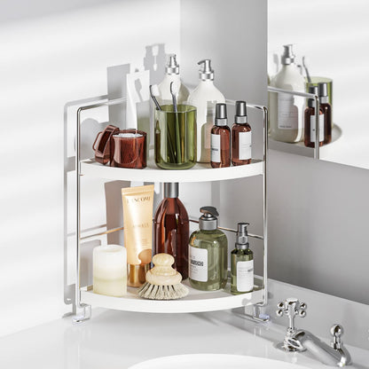 KINGBERWI 2-Tier Corner Storage Shelf, Bathroom Organizer Countertop, Cosmetics