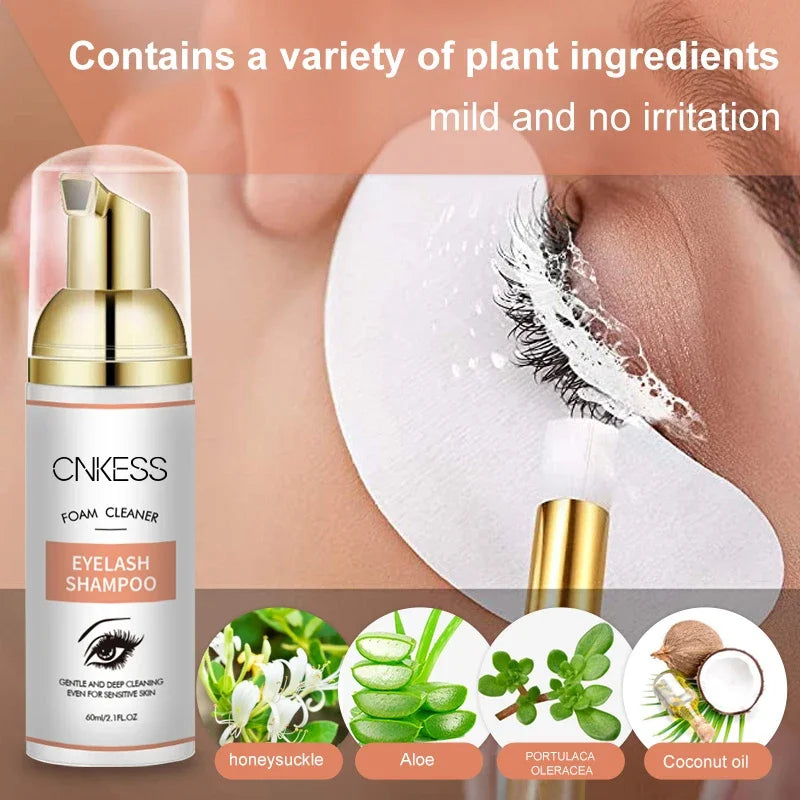 Wholesale 60ML Private Label Natural Oil Free Eyelash Foam Eyelash Extension Lash Bath Lash Foam Shampoo Cleanser