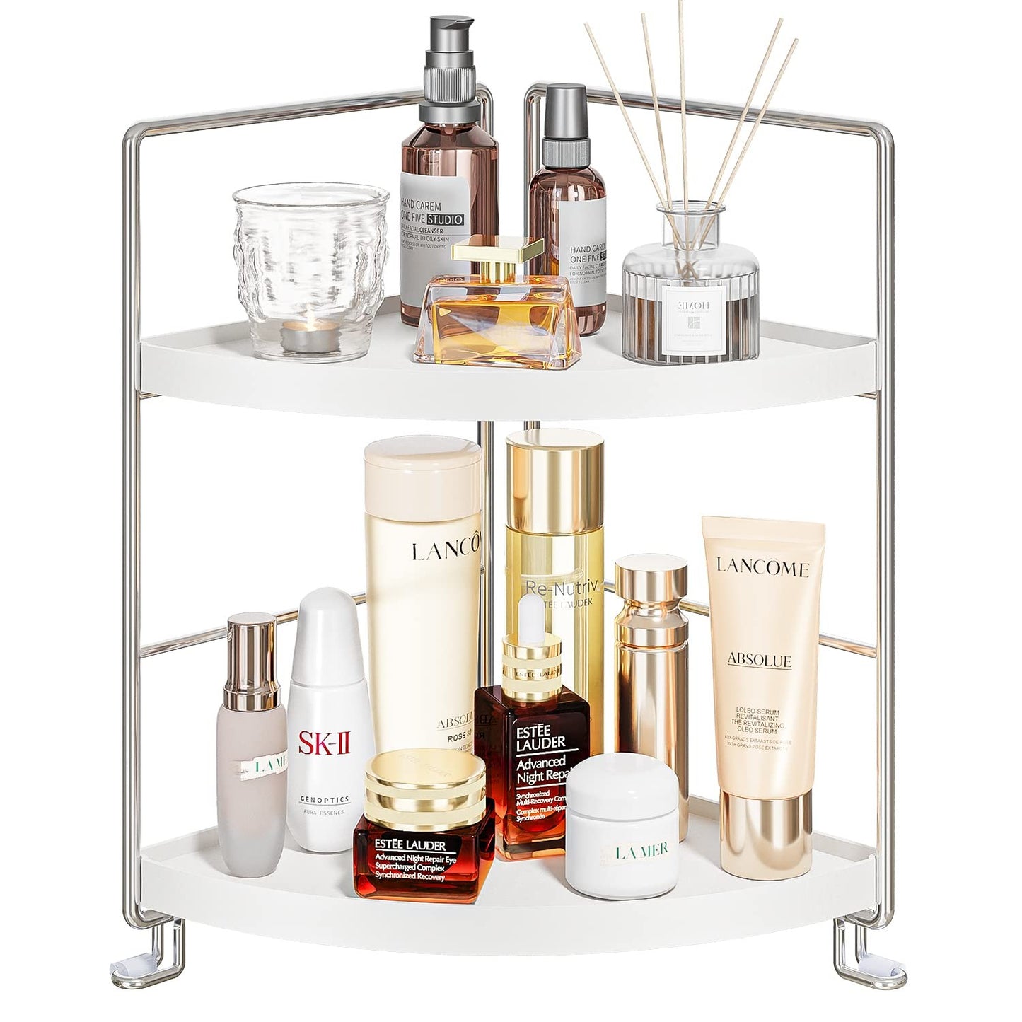 KINGBERWI 2-Tier Corner Storage Shelf, Bathroom Organizer Countertop, Cosmetics
