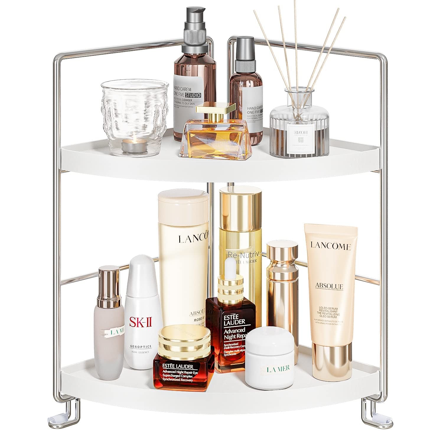 KINGBERWI 2-Tier Corner Storage Shelf, Bathroom Organizer Countertop, Cosmetics