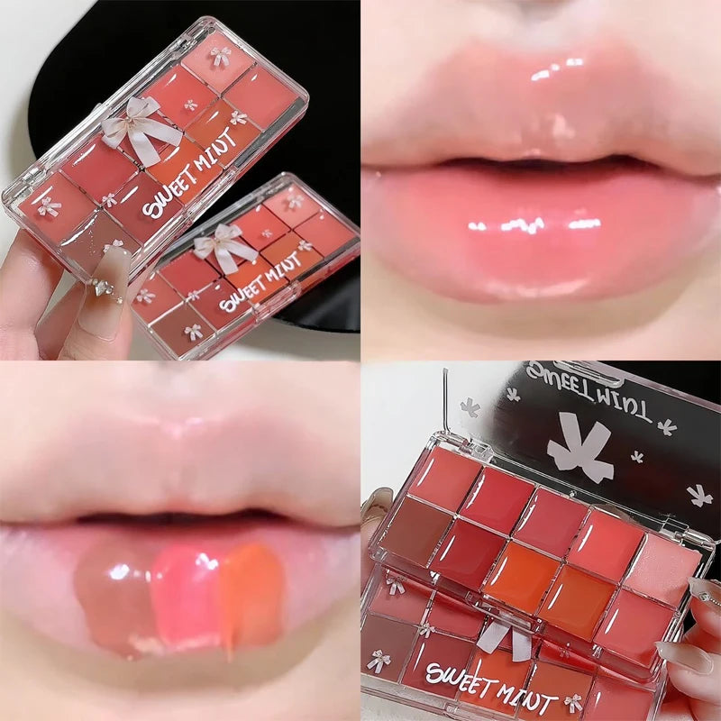 Real 10-Color Lip Palette Lip Gloss and Lipstick Glossy Moisturizing Pigmented Multifunctional Original Cosmetics