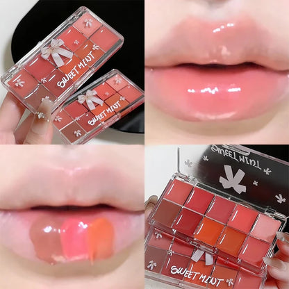 Real 10-Color Lip Palette Lip Gloss and Lipstick Glossy Moisturizing Pigmented Multifunctional Original Cosmetics