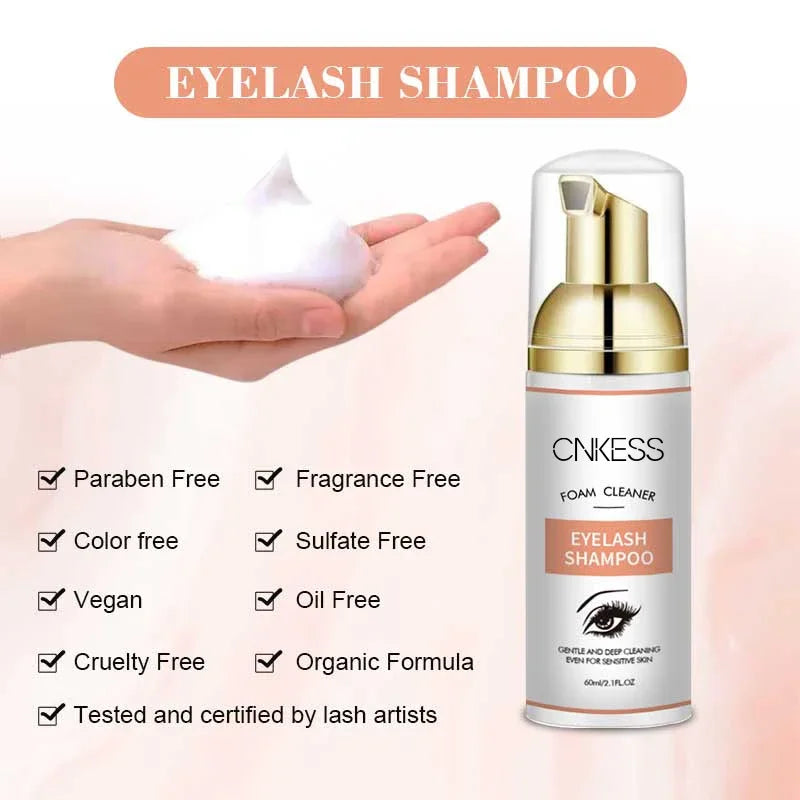 Wholesale 60ML Private Label Natural Oil Free Eyelash Foam Eyelash Extension Lash Bath Lash Foam Shampoo Cleanser