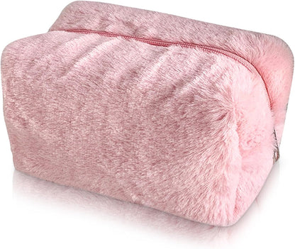 Fluffy Cosmetic Bag Plush Makeup Bag Cute Makeup Tool Storage Bag Makeup Pouch Portable Cosmetics Case for Girls Women(Pink)