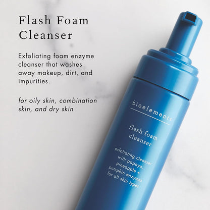 Bioelements Flash Foam Cleanser - 6.5 Fl Oz - Exfoliating Foam Cleanser for Oily, Combination & Dry Skin - Vegan, Gluten Free