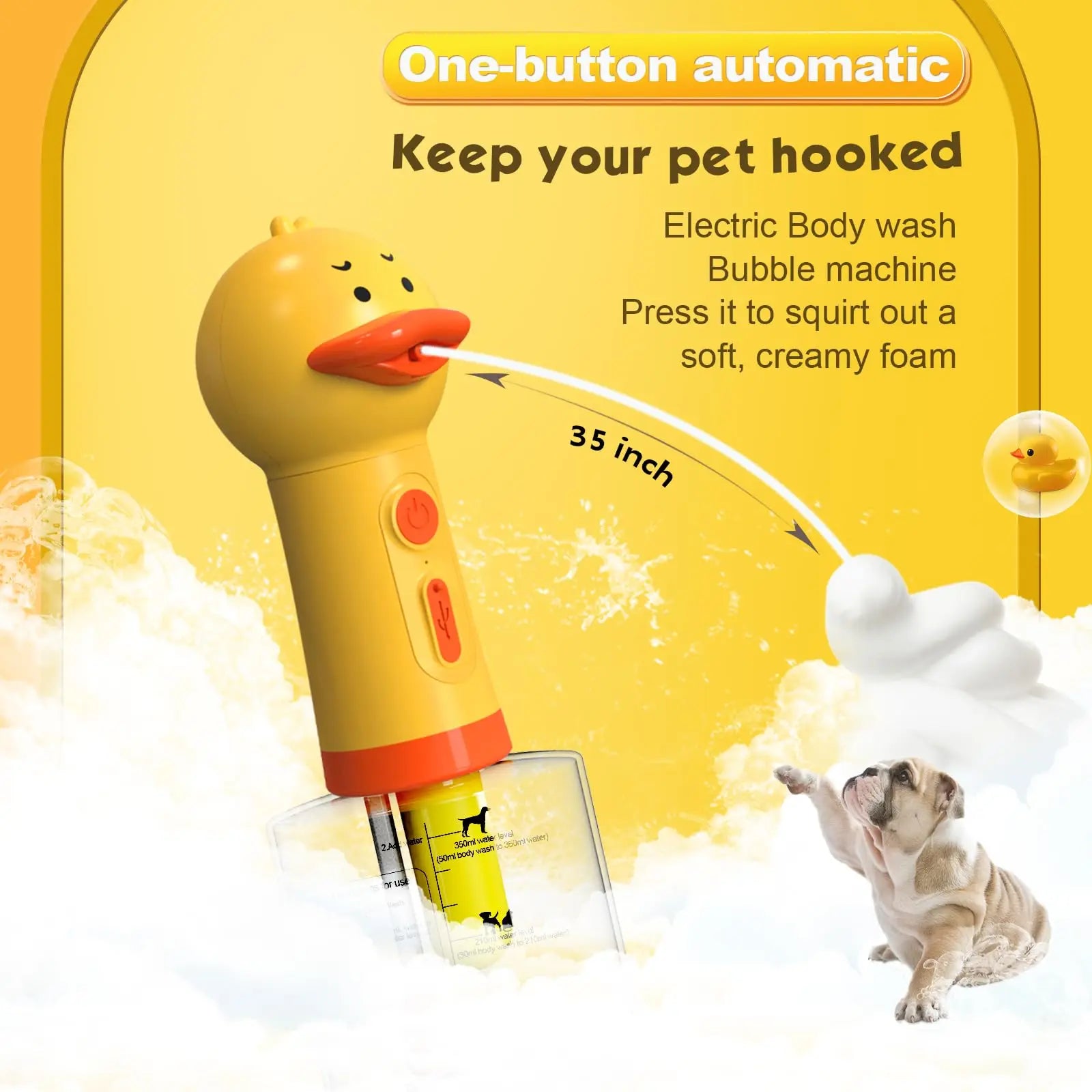 Yellow Duck Electric Foam Machine ,Handhold Automatic Soap Dispenser Foam Machine Launcher for Cat & Dog Bathing Pet Accessories