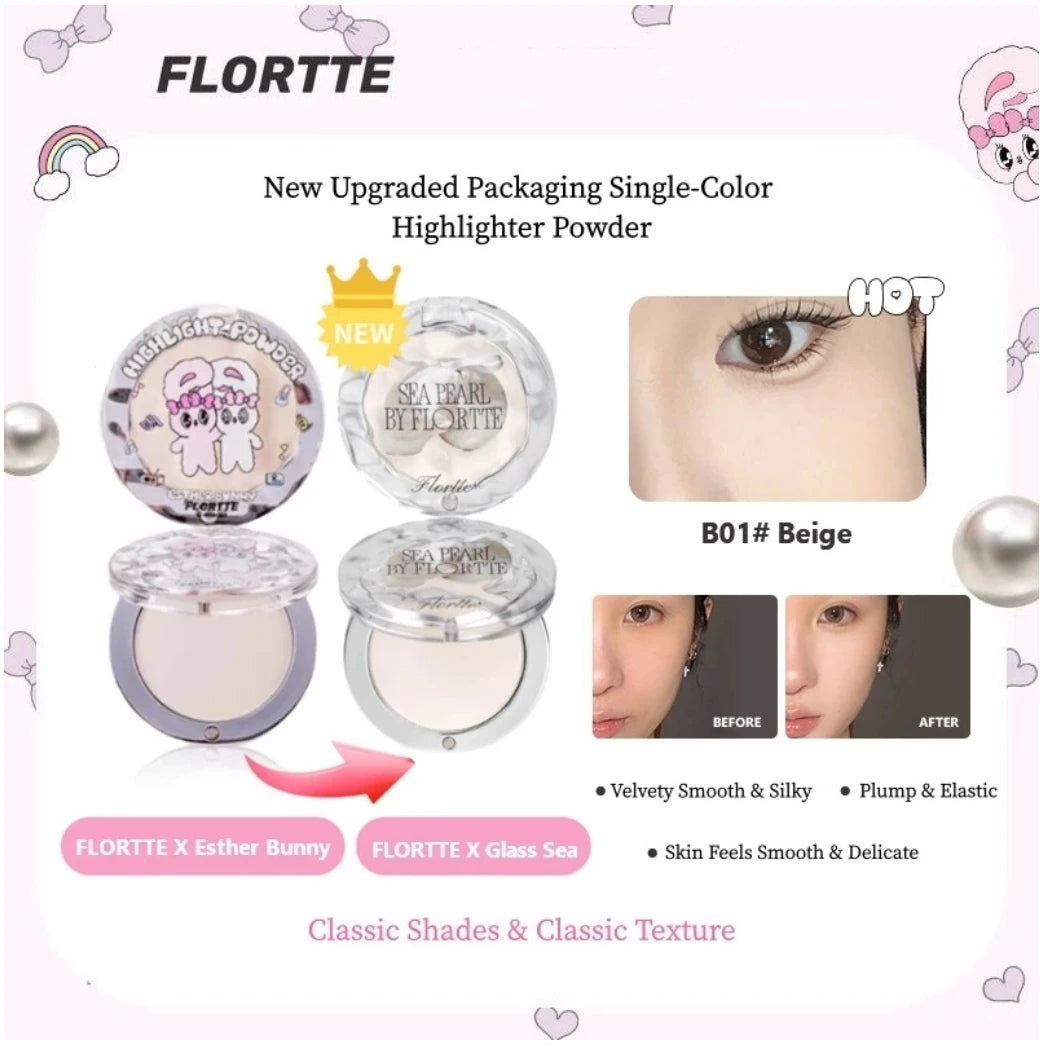 FLORTTE See Pearl Single-Colour Highlighter Powder Matte Brighten Contour Palette Face Makeup Cosmetics