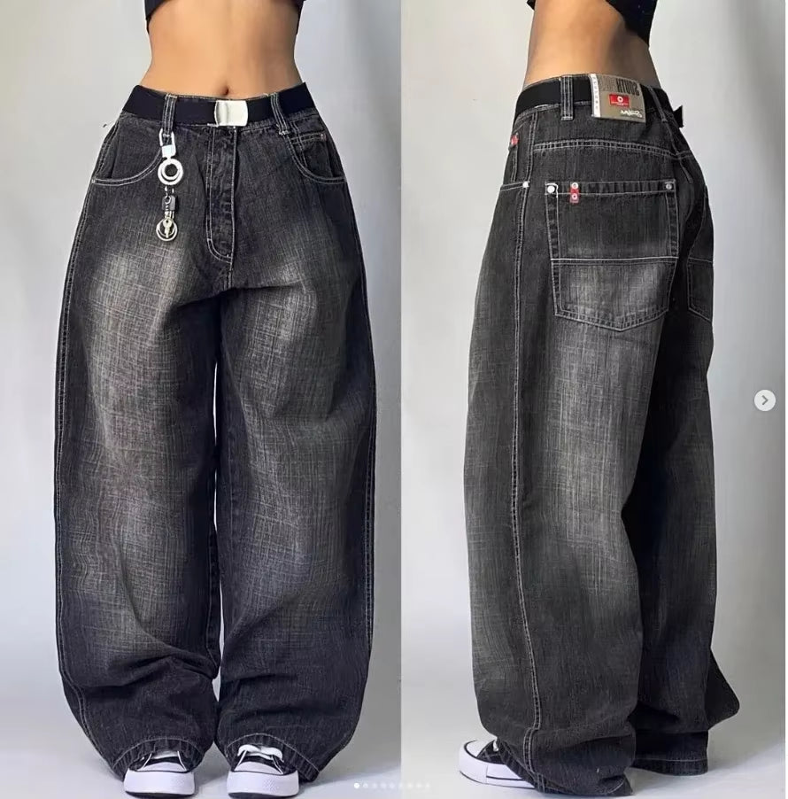 Streetwear Y2K Jeans Harajuku Hip Hop Retro Wing Pattern Embroidery Printing Baggy Jeans Pants Gothic High Waist Wide Trousers