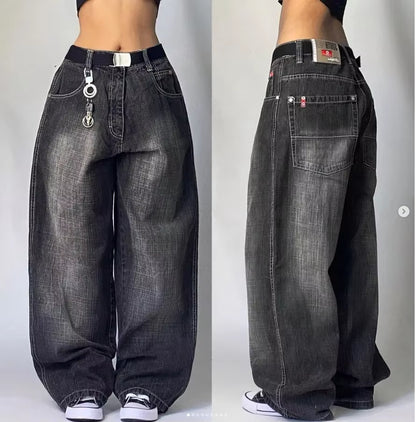 Streetwear Y2K Jeans Harajuku Hip Hop Retro Wing Pattern Embroidery Printing Baggy Jeans Pants Gothic High Waist Wide Trousers