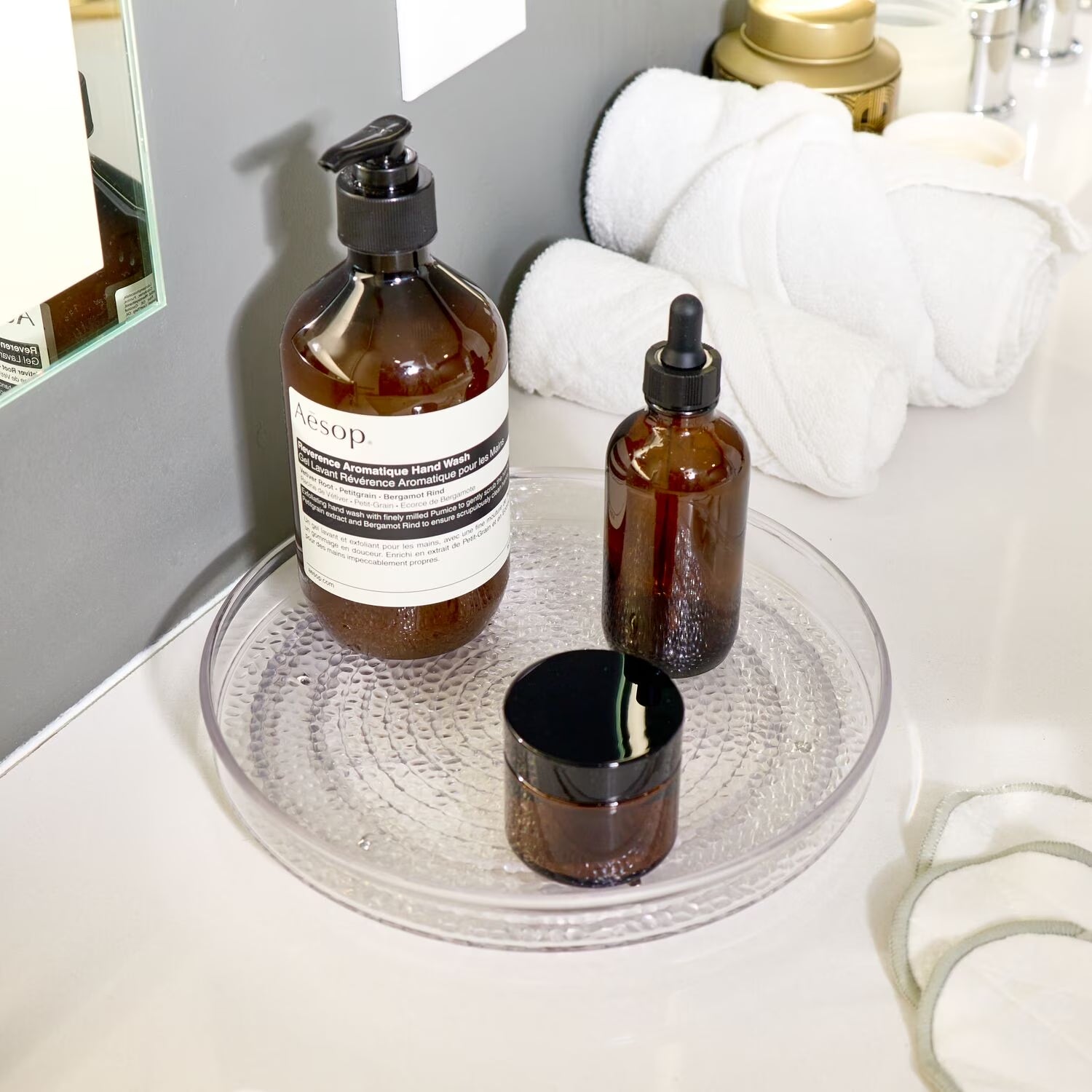 Clear Rain Lazy Susan Turntable Cosmetic Organizer for Vanity and Cabinet