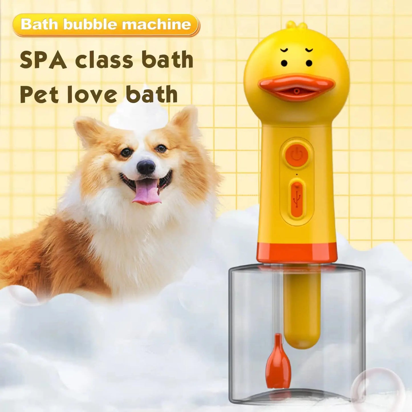 Yellow Duck Electric Foam Machine ,Handhold Automatic Soap Dispenser Foam Machine Launcher for Cat & Dog Bathing Pet Accessories