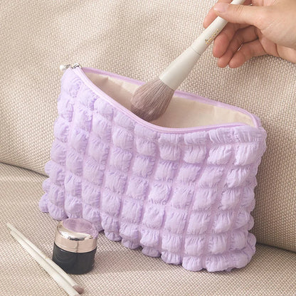 Travel Organizer Portable Zipper Soft Makeup Pouch for Lady Girls Popular Boho Reusable Bubble Cloth Capacity Cosmetic Bag