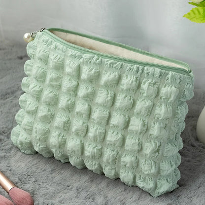 Travel Organizer Portable Zipper Soft Makeup Pouch for Lady Girls Popular Boho Reusable Bubble Cloth Capacity Cosmetic Bag