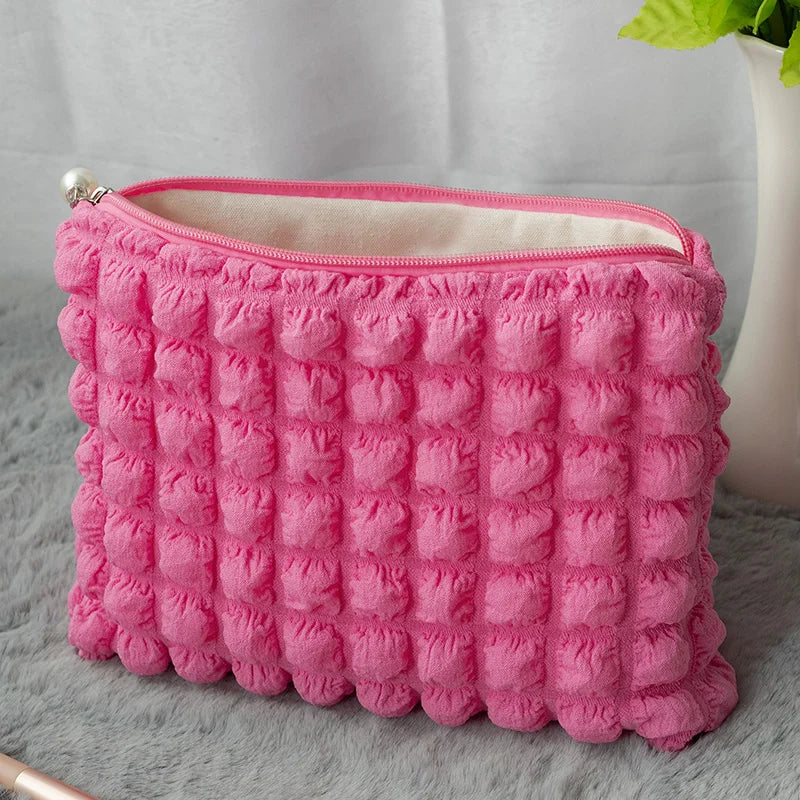 Travel Organizer Portable Zipper Soft Makeup Pouch for Lady Girls Popular Boho Reusable Bubble Cloth Capacity Cosmetic Bag