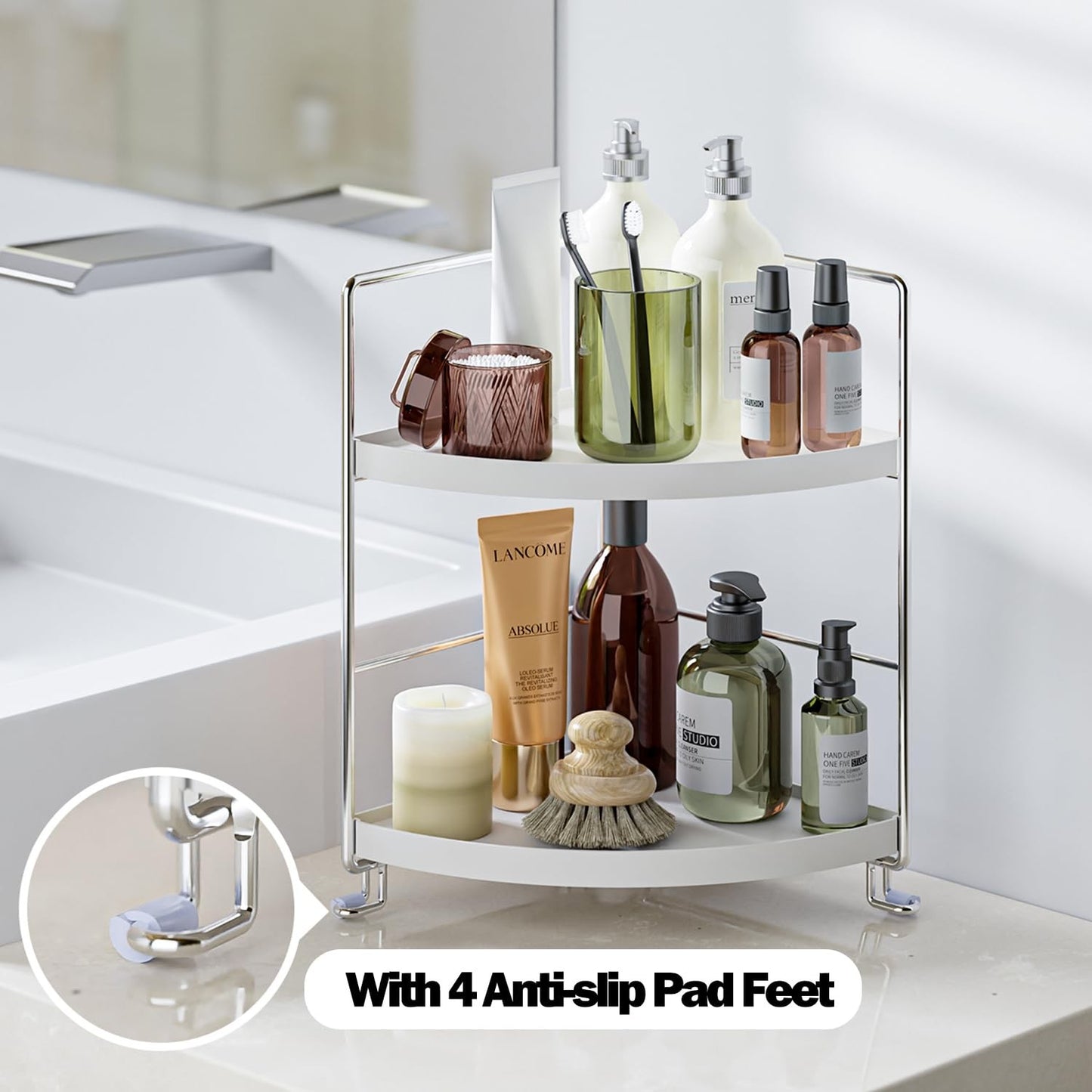 KINGBERWI 2-Tier Corner Storage Shelf, Bathroom Organizer Countertop, Cosmetics