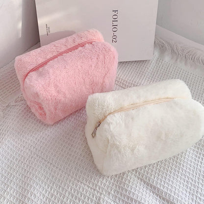 Fluffy Cosmetic Bag Plush Makeup Bag Cute Makeup Tool Storage Bag Makeup Pouch Portable Cosmetics Case for Girls Women(Pink)